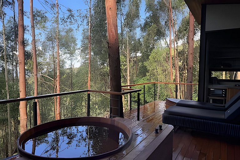 Casa na árvore ofurô + vista nas montanhas | única